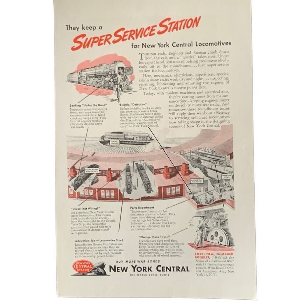 Vintage 1945 New York Central Super Service Station Ad Advertisement